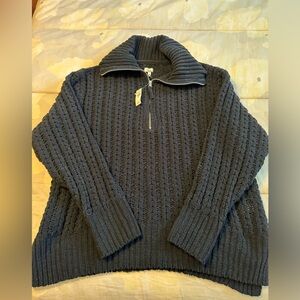 Women’s Aerie Black crochet Woven half- Zipper Sweater Sz L